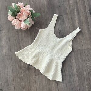 New Ganni Cream Knit Textured Peplum Blouse